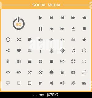 50 Social Media Icons auf weißen und blauen Hintergrund Stock Vektor
