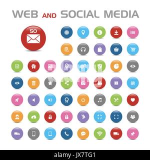 50 Social Media buble Symbole auf weißem Hintergrund Stock Vektor