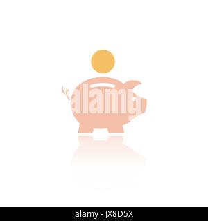 Piggy Bank Symbol mit Farbe und Reflexion auf weißem Hintergrund Stock Vektor