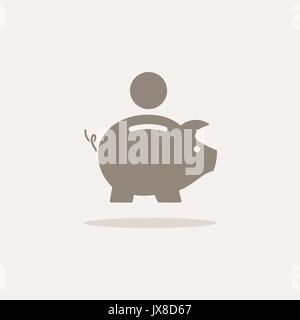 Piggy Bank Symbol mit Schatten auf einem beigen Hintergrund Stock Vektor