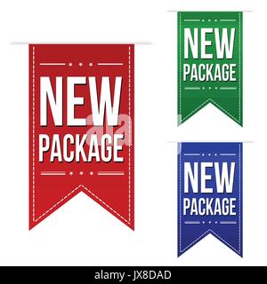 Neues Paket Banner Design über einem weißen Hintergrund, Vector Illustration Stock Vektor