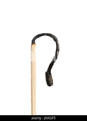 Nahaufnahme von einer verbrannten Match auf weißem Hintergrund mit Freistellungspfad isoliert Stockfoto