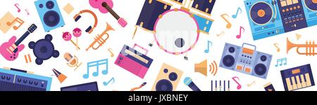 Nahtlose Muster Musik Instrumente und Geräte Elektronik Symbole Stock Vektor