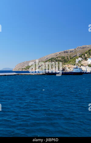 Pothia der Stadt und dem Hafen der Insel Kalymnos, Dodekanes, Griechenland. Stockfoto