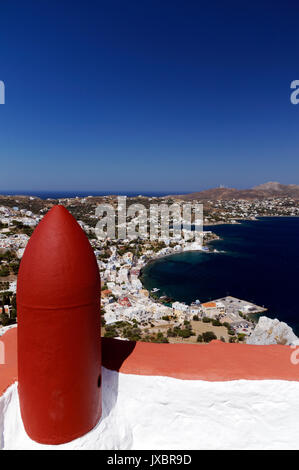 Blick auf die Burg von panteli Panteli, Leros, Dodekanes, Griechenland. Stockfoto