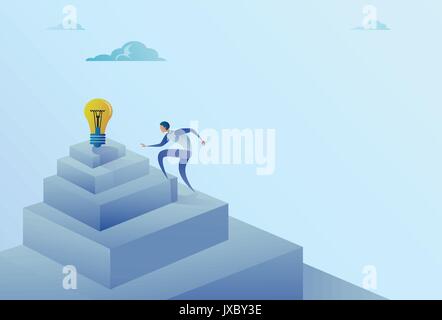Business Mann Treppensteigen zu Glühbirne neue Idee Erfolg Konzept Stock Vektor