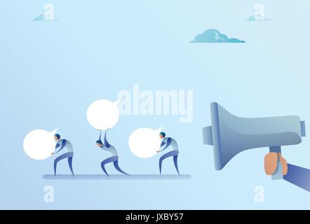 Halten Sie die Gruppe von Geschäftsleuten Sprechblase von Geschäftsmann Chef Hand mit Megafon Stock Vektor