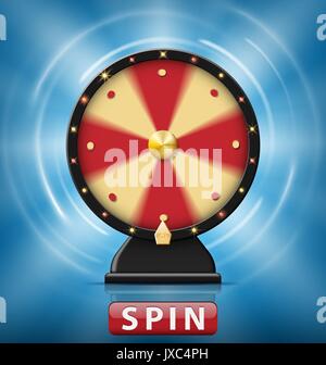 Realistische 3D-Spinning fortune Wheel mit Spin Taste isoliert. Glücksrad mit leuchtenden Lampen für online Casino. Vector Illustration Stock Vektor