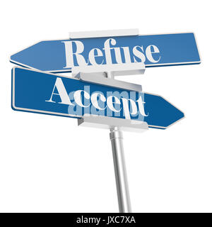 Annehmen und Ablehnen, Zeichen, isoliert auf Weiss. 3D-Rendering Stockfoto