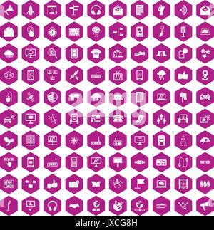 100 Kommunikation Symbole hexagon Violett Stock Vektor
