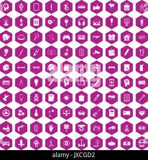 100 kreative Idee Symbole hexagon Violett Stock Vektor