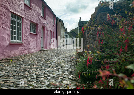 Country Cottages in einer Seitenstraße in Viseu, Cornwall, England. Vereinigtes Königreich. Stockfoto