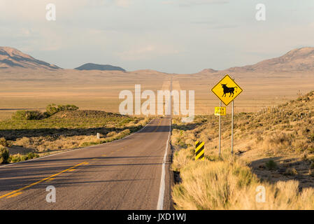 Open Range Zeichen auf einer Autobahn in der Wüste von Nevada. Stockfoto