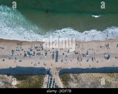 Den Atlantischen Ozean wäscht gegen einen beliebten Strand auf Cape Cod, Massachusetts. Diese Halbinsel ist ein beschäftigter Sommer Urlaub in New England. Stockfoto