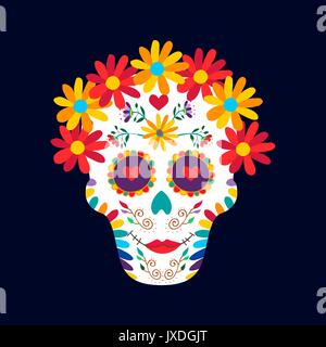 Tag der Toten Sugar Skull Frau Illustration für mexikanische Feier, traditionelle Mexiko Skelett Dekoration mit Blumen und bunten Art.EPS 10 ve Stock Vektor
