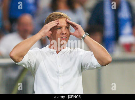 Hoffenheim, Deutschland. 15 Aug, 2017. Julian NAGELSMANN, Trainer TSG Hoffenheim, reagiert bei Match für die TSG 1899 Hoffenheim - FC Liverpool für die UEFA Champions League in Hoffenheim, August 15, 2017 Quelle: Peter Schatz/Alamy leben Nachrichten Stockfoto