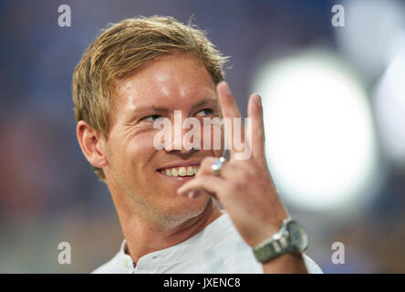 Hoffenheim, Deutschland. 15 Aug, 2017. Julian NAGELSMANN, Trainer TSG Hoffenheim, reagiert bei Match für die TSG 1899 Hoffenheim - FC Liverpool für die UEFA Champions League in Hoffenheim, August 15, 2017 Quelle: Peter Schatz/Alamy leben Nachrichten Stockfoto