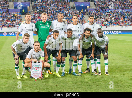 Hoffenheim, Deutschland. 15 Aug, 2017. Teamphoto Simon MIGNOLET, Wfl 22 Georginio WIJNALDUM, LIV 5 Dejan LOVREN, LIV 6 Roberto FIRMINO, LIV 9 Mohamed Salah, Wfl 11 Jordan Henderson, LIV 14 Alberto Moreno, Wfl 18 Sadio Mähne, LIV 19 Emre, LIV 23 Joel MATIP, Wfl 32 Alexander-Arnold TRENT, Wfl 66 TSG 1899 Hoffenheim - FC Liverpool für die UEFA Champions League in Hoffenheim, August 15, 2017 Quelle: Peter Schatz/Alamy leben Nachrichten Stockfoto