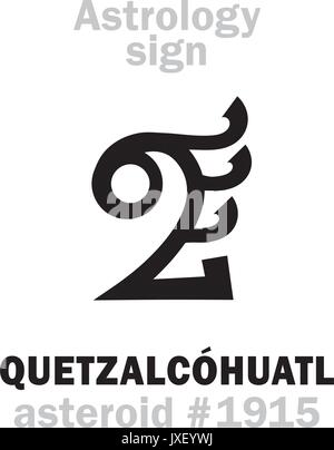 Astrologie Alphabet: QUETZALCOHUATL (gefiederte Schlange), Asteroid Nr. 1915. Hieroglyphen Zeichen Zeichen (Symbol). Stock Vektor