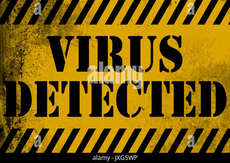 Virus erkannt Zeichen gelb mit Streifen, 3D-Rendering Stockfoto