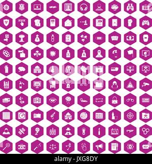 100 hacking Symbole hexagon Violett Stock Vektor