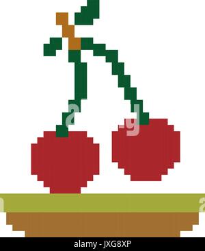 Bunte pixelated cherry Früchte in der Wiese Stock Vektor