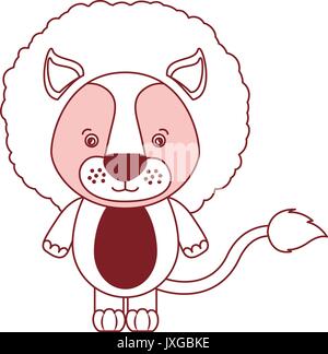 Weißer Hintergrund mit roter Farbe silhouette Abschnitte der Karikatur süß lion Tier Stock Vektor