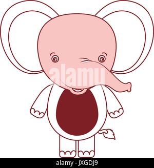 Weißer Hintergrund mit roter Farbe silhouette Abschnitte der Karikatur niedliche Elefant Stock Vektor