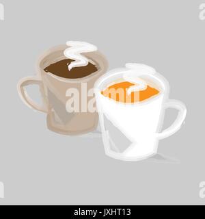 Zwei Kaffeetassen in der Hand zeichnen Stil Stock Vektor