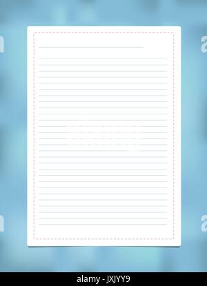 Weiß ausgeschlossen, gestreifte Hinweis, copybook, notebook Papier mit roten gestrichelten Rahmen. Stock Vektor