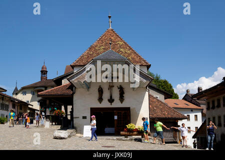 Schweiz, Kanton Freiburg, Gruyères, mittelalterliche Stadt Stockfoto