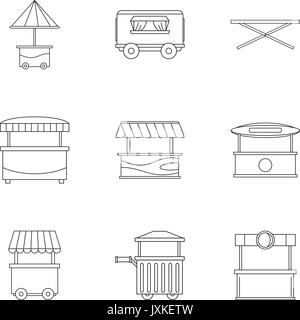 Straße kiosk Icon Set, outline Style Stock Vektor