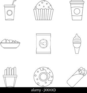 Street Food Icon Set, outline Style Stock Vektor