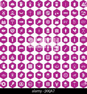 100 Fleisch Symbole hexagon Violett Stock Vektor