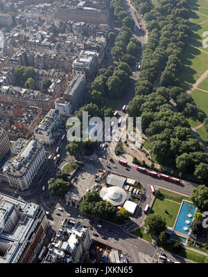 Luftaufnahme Blick nach Süden in die Park Lane, Mayfair, London, Großbritannien Stockfoto
