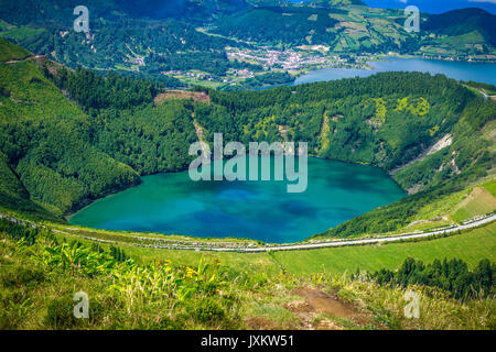 Santiago Lagune (Lagoa de Santiago), Sete Cidades, Sao Miguel, Azoren Stockfoto