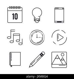 Weißer Hintergrund mit monochromen Ikonen der mobile Apps Stock Vektor