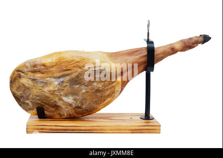 Ganze jamon auf einem Stand aus Holz Stockfoto