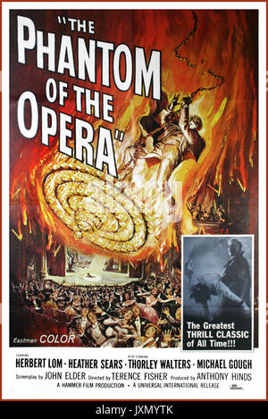 Das PHANTOM DER OPER, 1962. Original Hammer Film Studios Film Kino Plakat starring; Herbert Lom, Heather Sears, Edward de Souza Regisseur Terence Fisher Schriftsteller Anthony Hinds und Gaston Leroux (ursprüngliche Zusammensetzung) Stockfoto