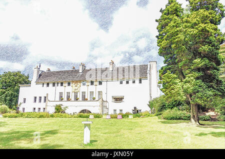 Bleistift Skizze des Hauses für ein Kunstliebhaber, von dem Architekten Charles Rennie Mackintosh 1901 in Glasgow, Schottland Stockfoto