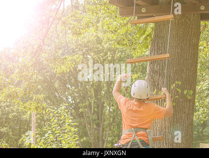 Junge klettert einen Baum Stockfoto