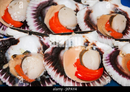 Meeresfrüchte - Muscheln - zwei Arten von Fleisch, das in eine Schale Stockfoto