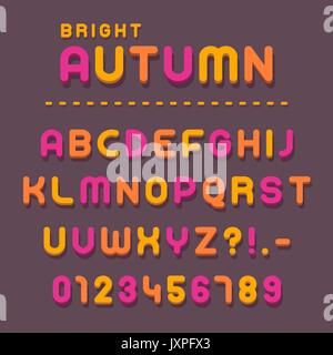 Bunte pink, gelb und orange Buchstaben und Zahlen für das lateinische Alphabet für Herbst Thema - Vector Illustration Stock Vektor