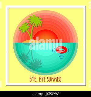 Auf Wiedersehen. Bye Sommer. Sonnenuntergang und das Meer. Panoramablick auf die Landschaft. Vector Illustration. Stock Vektor