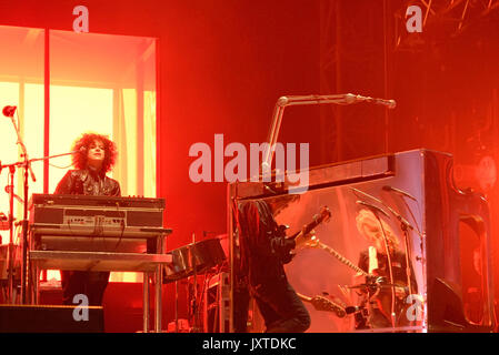 BARCELONA-JUN 3: Arcade Fire (indie Musik Band) im Konzert an Primavera Sound Festival 2017 führen Sie am 3. Juni 2017 in Barcelona, Spanien. Stockfoto