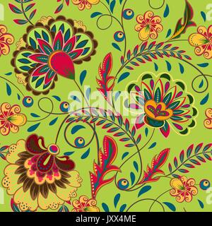 Blumenmuster gedeihen gefliest orientalischen Herkunft. Arabisches Ornament mit fantastische Blüten und Blätter. Wunderland-Motive der Gemälde der alten indischen Stoffmuster. Stock Vektor