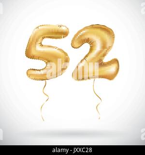 Vektor Goldene Zahl 52 50 zwei metallische Ballon. Party Dekoration goldene Luftballons. Jahrestag Zeichen für Happy Holiday, Feier, Geburtstag, carni Stock Vektor