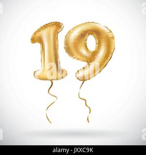 Vektor Goldene Zahl 19 19 metallic Ballon. Party Dekoration goldene Luftballons. Jahrestag Zeichen für Happy Holiday, Feier, Geburtstag, carniv Stock Vektor