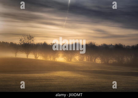 Mitte Herbst an einem nebligen Morgen in Stonebridge, Großbritannien Stockfoto