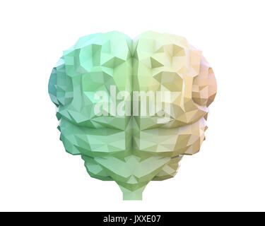 Ansicht der Rückseite des Low Poly Gehirn Modell. Konzept für künstliche Intelligenz. 3D-Bild. Stockfoto